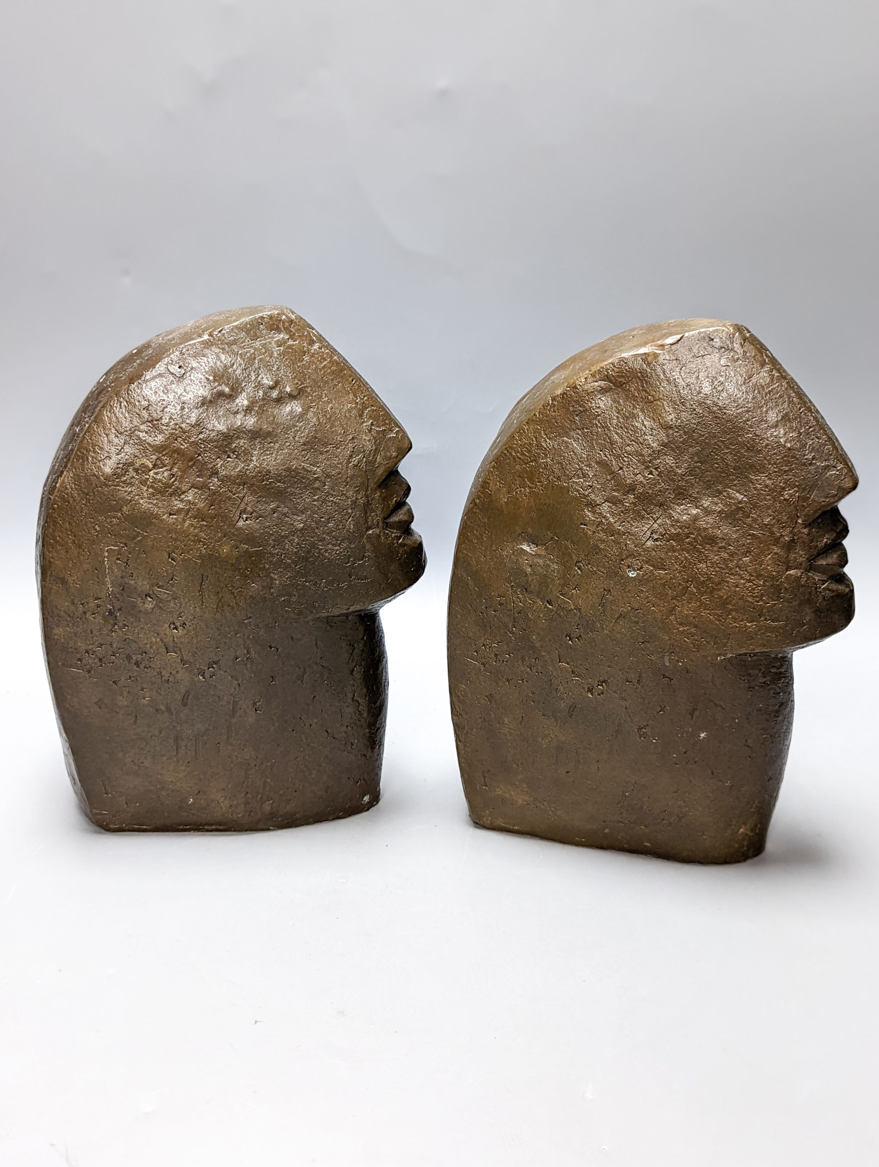 Two Art deco style patinated bronze female busts 23cm